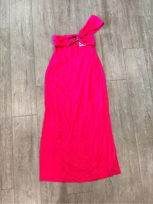 Here Comes the Sun Bright Fuchsia One-Shoulder Maxi Dress with Ring Detail thumbnail 5