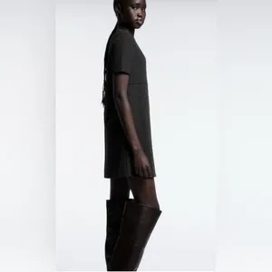 ZARA Dark Gray Short‎ Sleeve Crewneck Cotton Blend Soft Mini Dress Size Small thumbnail 9
