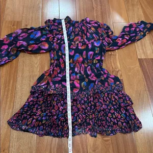 NWT FARM RIO Iridescent Leopard Print Ruffled Mini Dress In Multi‎ Color size XS thumbnail 12