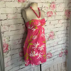 Lilly Pulitzer beaded halter neck pink print dress thumbnail 5