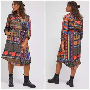 Farm Rio Anthropologie Midi Shirtdress Black Floral Patchwork thumbnail 2