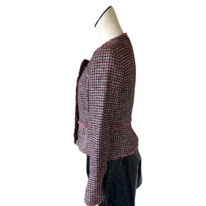 NWOT White House Black Market Red Black Tweed Fringe Moto Style Blazer thumbnail 5