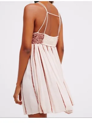 $118 Free People glitter girl slip dress in neutral rose gold, S thumbnail 3