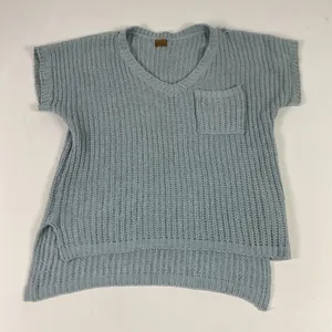 POL Anthropology Sweater Tunic Womens Medium Blue Chunky Knit‎ Short Sleeve thumbnail 1