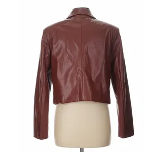 Area Stars Brown Faux Leather Cropped Blazer Large Indie Moto Fall Jacket thumbnail 2
