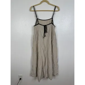 MVN Elliana Maxi Dress Beige Black Trim Linen Blend Relaxed Small thumbnail 7
