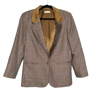 Vintage Brooks Brothers Single Button Plaid Wool Brown Blazer 14 thumbnail 1