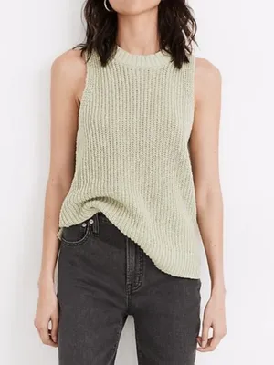 Madewell Shaker Sweater Tank Size Medium Top Green Cotton Fall Winter Knit thumbnail 2