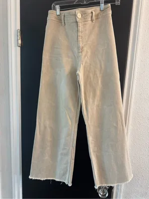 Zara - The Marine Jeans Cream Wide-Leg High Rise Crop with Raw Hem thumbnail 2
