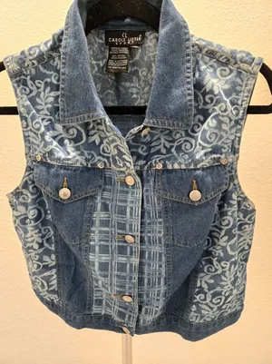 Carole Little Vintage Sport Denim Vest Size M Blue Patterned Button Up Womens thumbnail 1