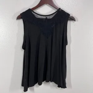 Free People‎ Meant To Be Swing Tank Top XS Charcoal Lace Mesh Yoke Sleeveless thumbnail 3
