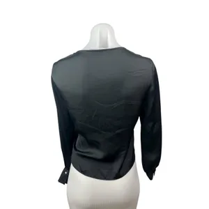 Zara Women's Black Silky Satin Sheer V Neck Long Sleeve Crop Wrap Blouse Top XS thumbnail 4