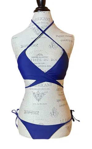 Ree Bees Navy Criss Cross Strap String Bikini Set Sz S NWOT Blue thumbnail 1