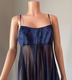 Victoria’s Secret Navy Rose Pattern Satin MEDIUM Lingerie Adjustable Straps #15 thumbnail 2