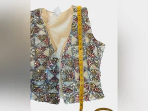 12th Tribe NWT Sequin Open Front Vest Top Large Pastel Geometric Festival Boho thumbnail 12