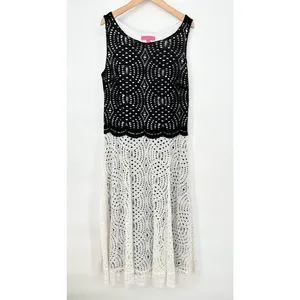 Betsey Johnson Crochet Lace Dress Size 14 Boho Romantic Feminine‎ Black Ivory thumbnail 2