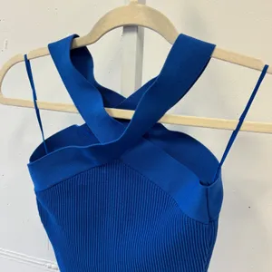 Babaton Sculpt Knit Criss Cross Tank Top Royal Blue Size S 77075 Monochrome thumbnail 5