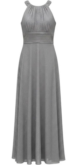 Cachet Gown Dress Sz 10 Silver Gray Beaded Halter Neck Glitter Formal thumbnail 1