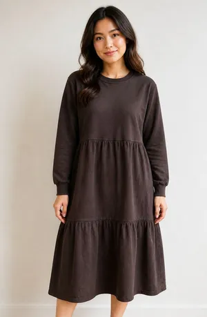 Zara Brown Long Sleeve Sweatshirt Dress M thumbnail 1