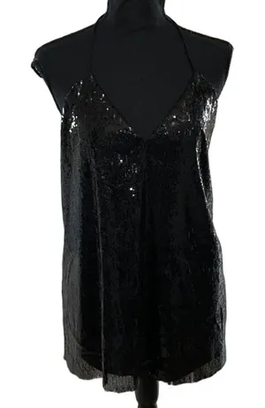 Hugs Black Sequins Halter Back Top/Blouse(Size Black thumbnail 1