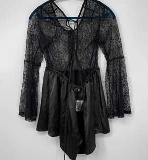LF Run Cinta Run Black Silk & Lace Sexy Romper Size Medium thumbnail 2