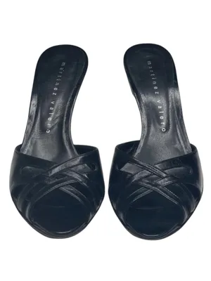 Martinez Valero ☻︎ Sexy Cut Out Kitten Heeled Mules ☻︎ Luxe Black Leather ☻ 6.5M thumbnail 8
