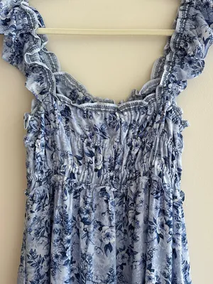 Max Studio Ruffle Cap Sleeve Tiered Maxi Dress, Light Blue Floral, Size Small thumbnail 14