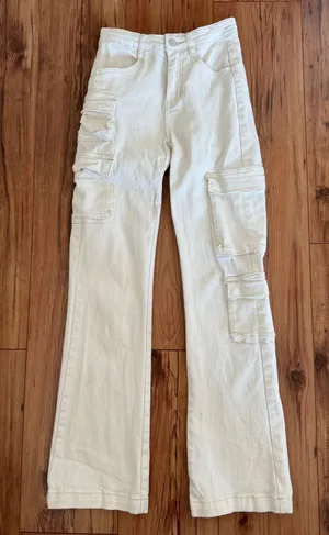 High Rise Bootcut Cargo Pants White Size 25 thumbnail 1
