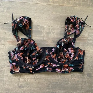 Torrid Curve Dark Floral Ruched Mesh Cap Sleeve Underwire Bra thumbnail 4