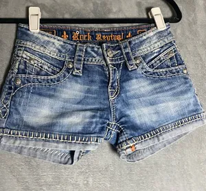Rock Revival Womens Blue Jean Embroidered Denim Shorts Size 25 Amy Short zebra thumbnail 1