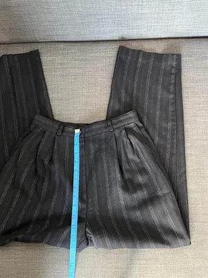 Vintage 90s High Waist Black Pleated Dress Pants with Stripes thumbnail 2