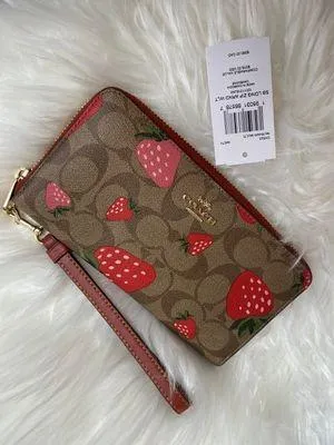 Coach NWT Long Zip Around Signature Wallet With Wild Strawberry Print CH523 thumbnail 1