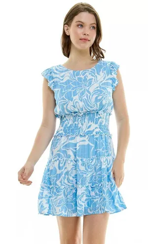 Lily Rose Hi-Neck Smocked Waist Skater‎ Dress, Size Large thumbnail 1