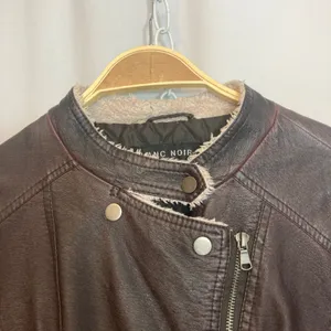 Vintage Blanc Noir Brown Leather Fur Full Zip Button Collar Bomber Jacket Large thumbnail 3
