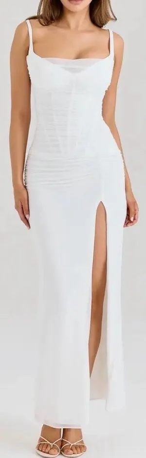 NWOT House of CB Lini Sleeveless white Mesh Maxi Dress Sz XS A-C thumbnail 1