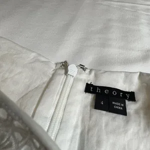 Theory Dress Afala White Eyelet Embroidered Cotton Size 4 Belted A-Line MIDI thumbnail 9