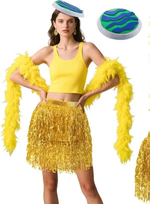 Yellow Sequin Skirt and Feather Boa Set thumbnail 1