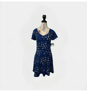 Arizona Jean Co Blue Leopard Print Dress Medium Short Sleeve Cheetah M NWT thumbnail 2