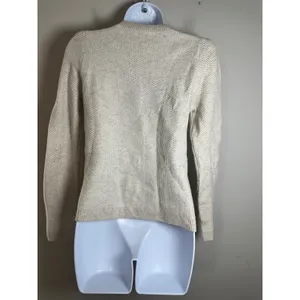 Club Monaco Womens XS‎ Cashmere Puff Shoulder Waffle Knit Speckled Sweater Cream thumbnail 5
