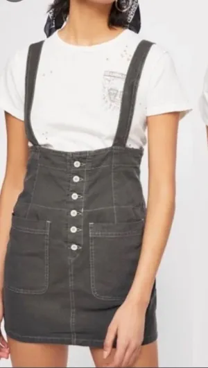 Free People cotton Charcoal Button-Front Pinafore Mini Skirt thumbnail 1
