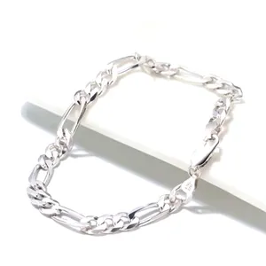 NEW Unisex Rhodium Plated 925 Sterling Silver‎ Figaro Chain Bracelet, 8” thumbnail 2