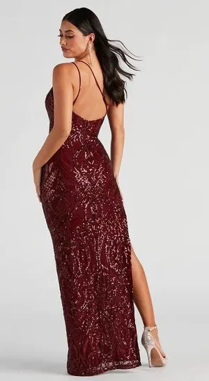 Formal Prom One Shoulder Red Sequin Maxi Dress XS thumbnail 2