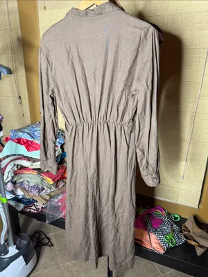 NWOT Love Tree Linen Blend Utility Shirt Dress Brown Midi Sz Medium Missing Belt thumbnail 10