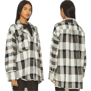 We The Free Free People Izzie Plaid Oversized Cargo Shirt Jacket Shacket Large Grunge 90s thumbnail 11