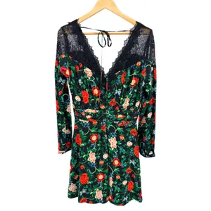 Anthropologie Black Floral Lace Trim V-Neck Long Sleeve Mini Dress 8 Whimsygoth thumbnail 7