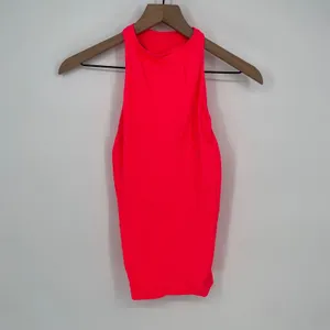 Free People Ribbed Racerback Tank Top Neon‎ Coral Pima Cotton Blend Size XS thumbnail 2