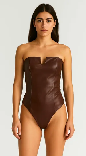 ZARA Faux Leather Sleeveless Bodysuit Brown‎ X-Small thumbnail 1