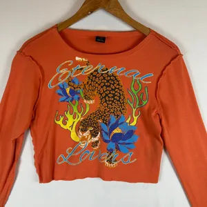Urban Outfitters Eternal Lovers Tiger Long Sleeve Crop‎ Top Orange Large Y2K thumbnail 6