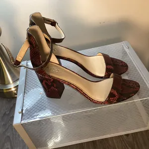 Vince Camuto Beah Block Heel Ankle Strap Sandals in Red Snakeskin thumbnail 3