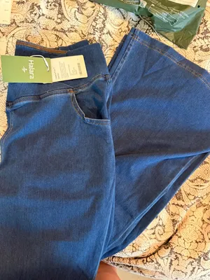 Halara large Womens Dark Wash Denim Criss Cross Waist Flare Jeans Size L thumbnail 7